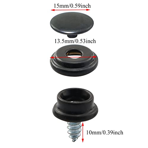 PZRT 10 Sets Canvas Snap Kit Stainless Steel Fastener Screw Snaps Consists of Buttons Sockets and Screw Studs for Leather Jackets Handbags, Black - color: black