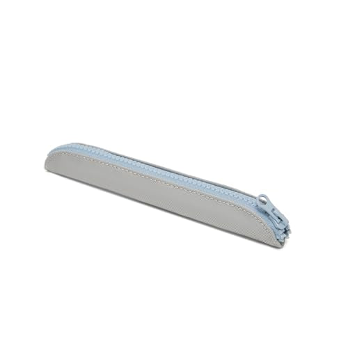 Slim Pencil Case Skinny Pen Case Pen Pouch (Oxford Light Gray) | Silver zipper; tough wipe-clean Oxford fabric; holds gel writers and a stylus; fits binders planners and backpacks - color: Light Gray