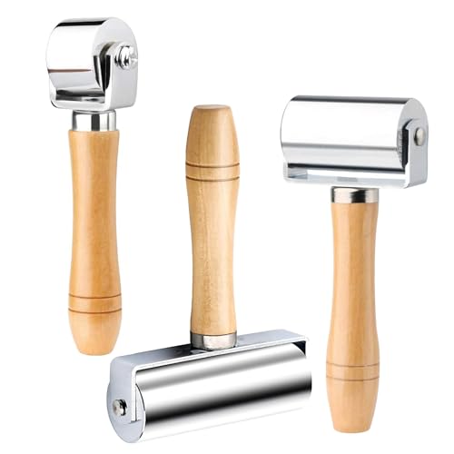 Mnuizu 26mm+60mm+100mm Leather Press Edge Roller, Brayer Rollers | Wooden Handle Leather Rolling Craft Roller, Seam Roller for Leather Craft - color: Wood Color, size: 26mm+60mm+100mm