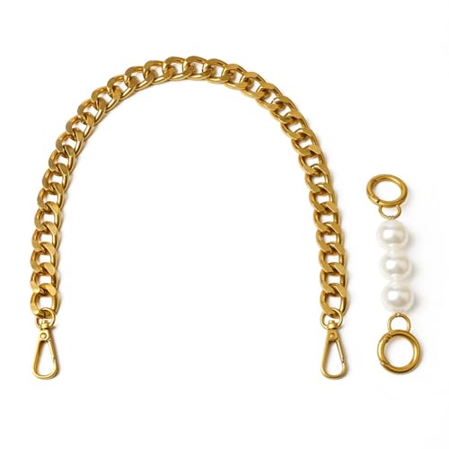 Chunky Purse Chain Handles | Short Strap Replacement for Handbag, Set of 2, 17.7 & 5 Inches Long - color: Brass