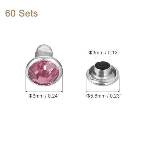 uxcell 60 Sets Rhinestone Rivets, 6mm Leather Rivets Crystal Rivets Stud Rapid Double Cap Rivets for DIY Leather Craft Fabric Clothes Belt Bags, Pink - color: Pink, size: 6mm