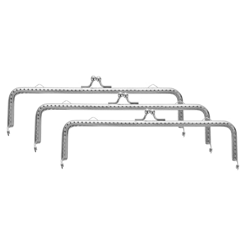 uxcell 3 Pcs Metal Purse Frame, 18cm/7.1" Retro Rectangle Kiss Lock Clasp Frame Embossed for Purse Making, Handled Bag, Coin Bag Clutch Bag, Frame Hardware Replacements (Silver) - size: 7.1"
