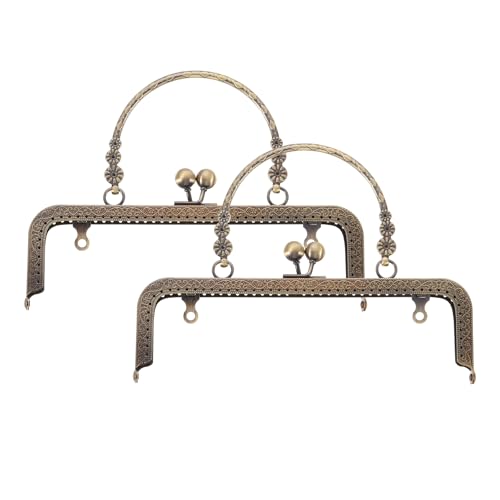 uxcell 2 Pcs Metal Purse Frame, 20cm/7.9" Retro Rectangle Kiss Lock Clasp Frame Embossed for Purse Making, Handled Bag, Coin Bag Clutch Bag, Frame Hardware Replacements (Bronze) - color: Bronze, size: 7.9"