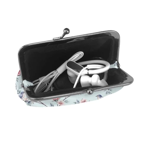 Kiss-lock Coin Purse for Women Change Purses Cute Small Coin Pouch Tiny Coin Wallet (Blue Birds Floral) - color: Blue Birds Floral