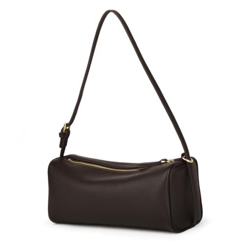 DONNAIN Premium Full Grained Leather Crossbody Purses and Barrel Bag - color: Coffee