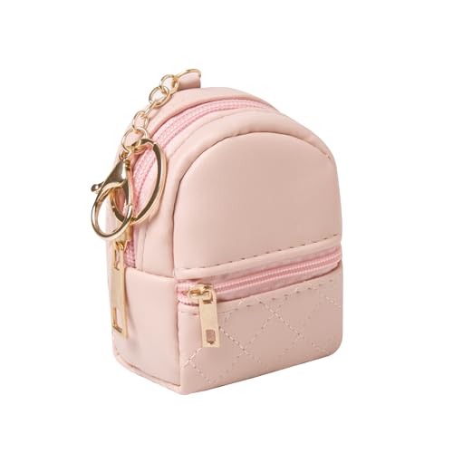 Mini Backpack Cute Cosmetic Bag for Women, Creative Cute Pendant Keychain Key-chains Keyrings PU Leather Makeup Bag Key Lipstick Card Holder Data Cable Organizer Zipper Pouch - color: Pink