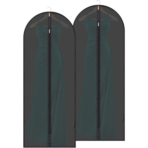 BALEINE 60'' Translucent Garment Bags, 2 Packs PEVA Dress Bag for Closet Clothes Dresses Suit Coats Storage (Black, 2PK) - color: Black-Translucent, size: 60" 2PK