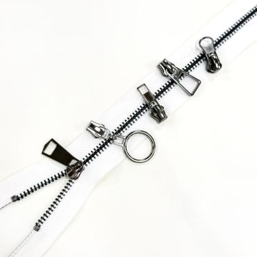 #5 Heavy Duty Metal Zipper 5 Pieces 1 Yard Long Each(White/Black Teeth) | 10 sliders, 20 top stops, pre-cut 1 yard each, for bags, pillows, jackets, DIY crafts, home decor - color: White/Black Teeth