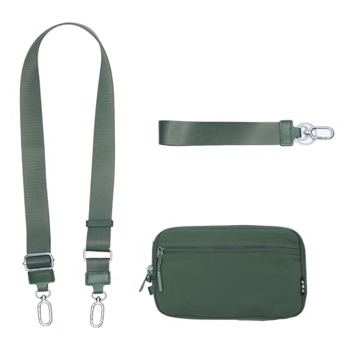 Nylon Wristlet Wallets for Women, Zip Crossbody Phone Purse with Card Slots | Two detachable straps, 8 card slots, clear ID window, dual compartments, and room for a 6.9-inch phone - color: Green