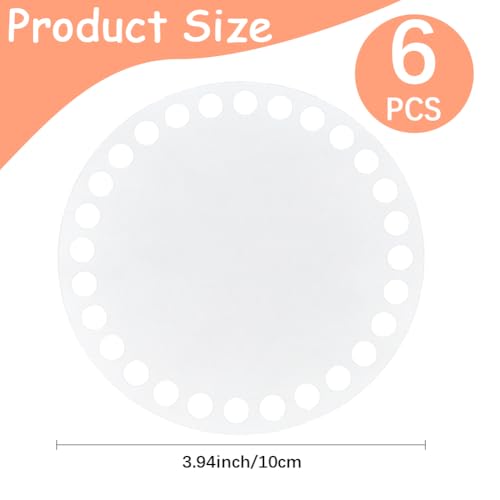 CRASPIRE 6Pcs Acrylic Crochet Basket Bottom Weaving Board 4 Inch Round Clear Front Back Panel Board Knitting Shaper Bag Making Supplies Pad Round Circle with Holes for DIY Crochet Handbag Accessories