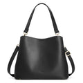 S-ZONE Leather Crossbody Bags for Women Medium Bucket Purses with 2 Straps | Top Grain Leather, Shoulder Handbag, Multi Compartments, Roomy Capacity, Bottom Rivets, for Travel or Daily - color: Black
