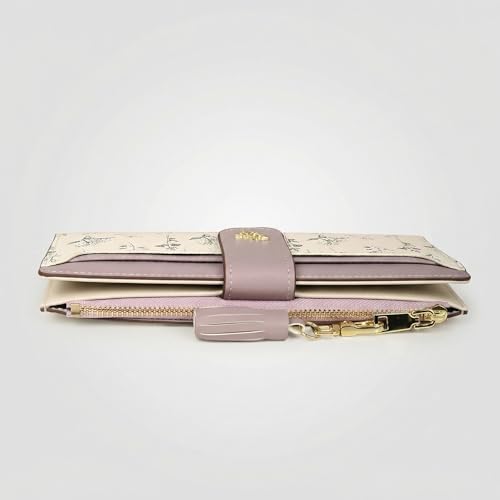 Womens Slim Bifold Wallet RFID Blocking PU Leather Floral(Purple) | Zipper Pocket, Card Holder, Tassel Accent, Long Ladies Style, RFID Blocking - color: Purple