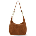 Italian Genuine Suede Hobo Bag for Women with Zippered Closure and Ring Handle Hardware | Large Shoulder Handbag (Brown) - color: Brown