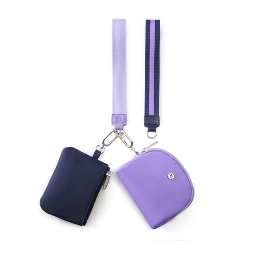 Mini Dual Pouch Wristlet Wallet for Women – Zip Around wristlet Keychain Wallet with 2 Wristlets, Ideal for Dog Walking, Coffee Runs & Lunch Break Essentials (Violet+Navy Blue) - color: Violet+Navy Blue