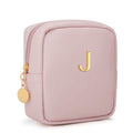 Initial Mini Makeup Bag Cosmetic Bag for Women | Personalized Gift, Toiletry Bags, 2 Mesh Pockets, Soft PU Leather, Water Proof Design, Smooth Zipper & Sturdy Build - size: 1pc Pink, style: J