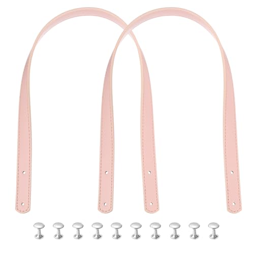 MECCANIXITY 2pcs 24 Inch (60cm) PU Leather Purse Handle, Sew On Shoulder Purse Straps Handbag Belt Band Bag Handle Bag Strap Replacement for Wallet Tote Making, Pink - color: Pink, size: 24 Inch