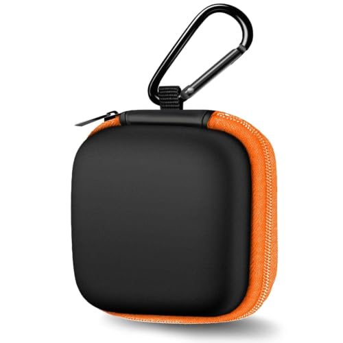 1 Pack Square Earbud Case Storage Bag with Carabiner, Orange | Portable EVA Carrying Case, For Wired/Wireless Headphones, SD Card Storage, Camera Chip - color: C31-square orange