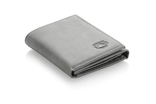 Stealth Mode Trifold Wallet - RFID Blocking Wallet with Flip ID Holder - Leather Case for Money, Credit Cards - Mens Organizer, Divided Billfold, Identity Protection - Men's Gifts (Grey) - color: Grey