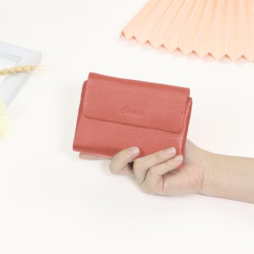 Women's Bifold Wallet, Genuine Leather, Magnetic, ID Window | Holds 10+ Cards, 2 Zip Coin Pockets, Pebbled Cowhide, Snap Closure, Large Capacity, Multiple Colors, Compact 5.5x3.9in - color: B-Rubber Red