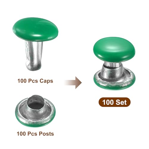 HARFINGTON 100 Sets Double Cap Leather Rivets, 6x6mm Round Cap Tubular Metal Studs Leather Crafting Rivets for Fabric Belt Pet Collar Boot Bag Repair and Decoration, Green - color: Green, size: 6x6mm