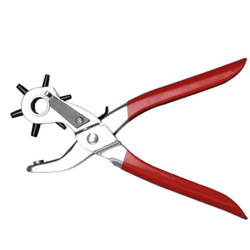 Heavy Duty Leather Hole Punch Tool for Belt and Strap Adjustable Rotary Hole Puncher with 6 Size Punches Ideal for Leather DIY Projects Dog Collars Saddles and Crafts Durable