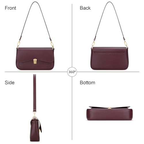 KKXIU Small Shoulder Bag for Women Cute Hobo Handbags Mini Clutch Purses | Classic Trendy Retro Underarm Crossbody Bag with Detachable Straps, Zipper Closure - color: Burgundy
