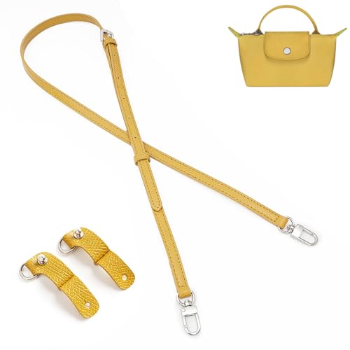 Purse Straps Replacement, Leather Handbag Crossbody Shoulder Strap Kit Adjustable for Mini Longcamp Tote Bag Women - color: DeepYellow