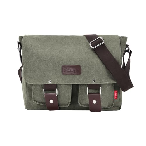 Messenger Bag for men Laptop Bag UnisexRetro Canvas Bag14-15.6 inches Casual single shoulder bag For Work College Travel - color: S-army Green
