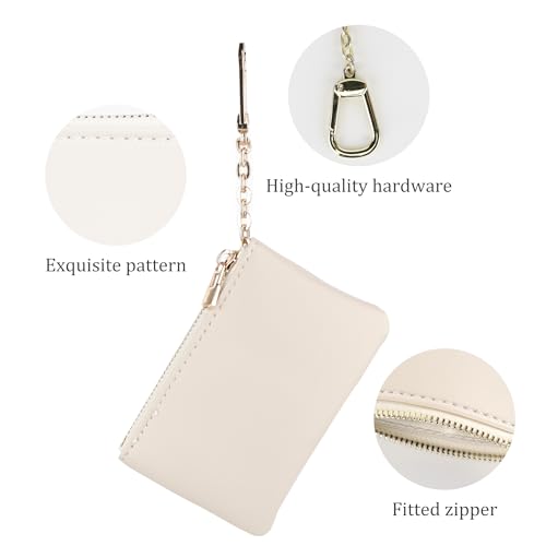 Veki Coin Purse Change Mini Purse Wallet with Zipper, Solid color-White | Fashionable Bag for Men Women, Key Chain Pendant Leather Classic Clutch Purse - color: Solid color-White