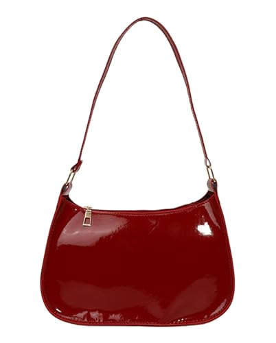 Patent Vegan Leather Evening Purse Shiny Clutch MINI Hobo Handbag Shoulder Bags - color: Wine Red