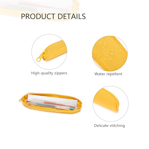 Slim Pencil Case Skinny Pen Case Pen Pouch (Oxford Yellow) | Silver zipper; tough wipe-clean Oxford fabric; holds gel writers and a stylus; fits binders planners and backpacks - color: Yellow