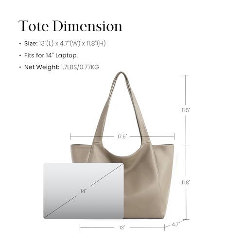 befen Soft Genuine Leather Tote Bag for Women Work with Zipper Slouchy Bags | Real Leather, Slouchy Shoulder Bag, Cup Holder, Travel Purse, Handbag for Daily & Travel, Zipper Tote Bag - color: Taupe