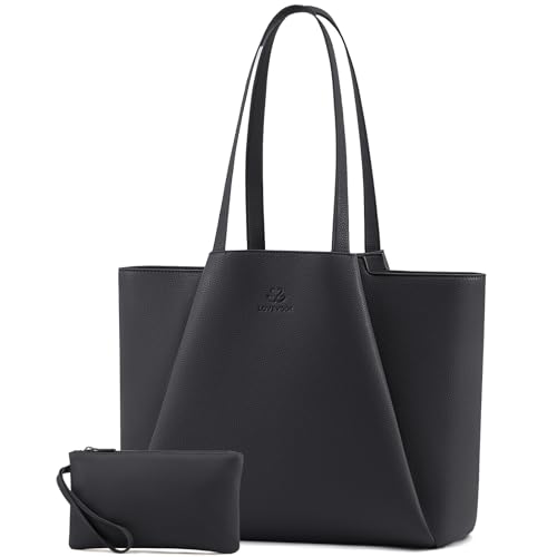 LOVEVOOK Laptop Tote for Women - 15.6 Inch Faux Leather Laptop Bag with Clutch, Large Capacity Office Purse Computer - color: Lead Gray, size: 15.6 inch