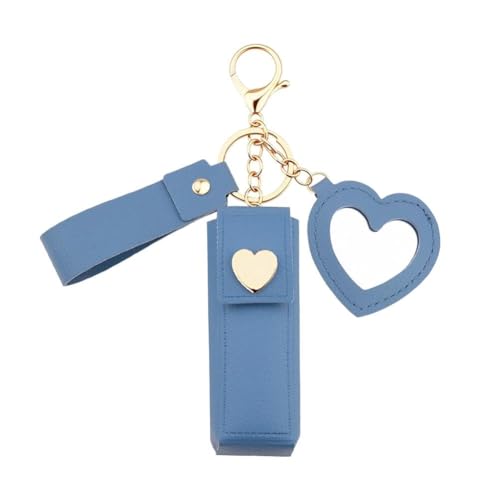 Sisadodo Lip Oil Lipstick Case with Mirror Lip Oil Lipstick Holder Key Chain for Car Keys Keychains Lipstick Organizer Case - color: Blue-