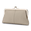 Women's Genuine Leather Wallet - Fashionable Kiss Lock Card Holder, Long Clutch Purse, Portable Large Capacity Travel Wallett (Gray) - color: Gray