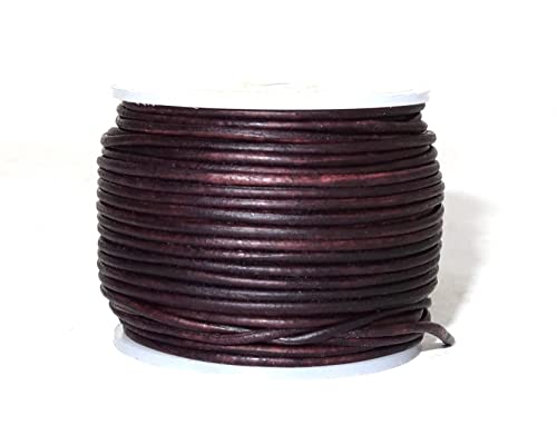 3mm Genuine Round Leather Cord Dark Brown Distressed | Rustic Versatile for Jewelry Making Crafts, Necklaces, Bracelets, Macrame | 20 Meters Spool (21.87 Yards)