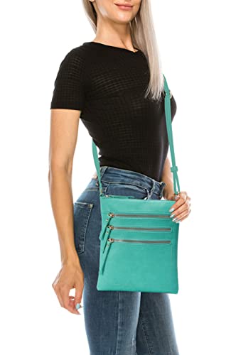 Solene Crossbody Bag Functional Multi Pocket Messenger Purse Top Zip Closure Shoulder Handbag With Adjustable Strap - color: Turquoise