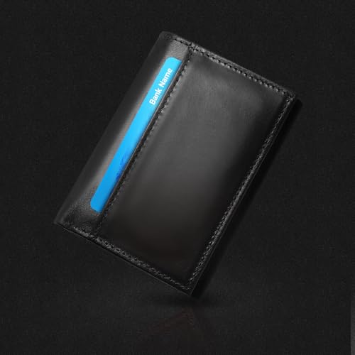 Mens Trifold Leather Wallet，Genuine Leather RFID Blocking Wallets for Men，Tri Fold Wallet with 2 ID Window and 8 Card Slots - color: Black