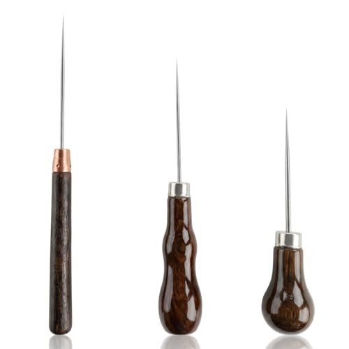 3PCS Awl Tool Set,3 Styles Wood Handle Leather Scratch Awl Tool for Punching Craft Repair,DIY Leather Sewing, Bookbinding,Crafts Wood - color: 3PCS