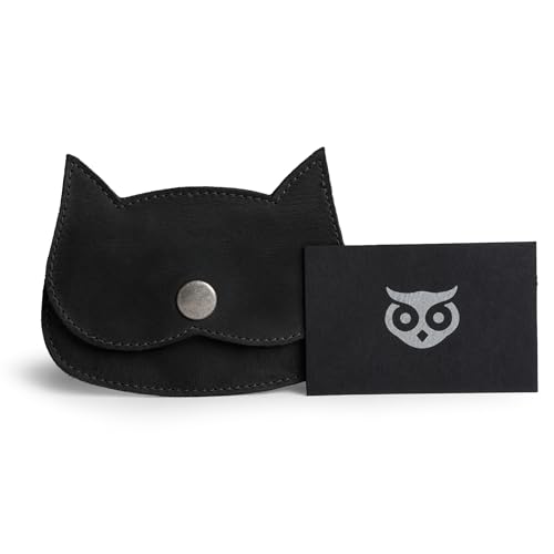 Hide & Drink, Cat Shape Wallet Handmade from Full Grain Leather - Charcoal Black - color: Charcoal Black