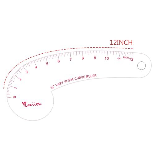 YLaziion 12-Inch French Curve Ruler for Sewing, 3mm Acrylic Hip Curve Ruler | Professional Clear Vary Form Curve Drafting Tool, Non-Yellowing & High-Transparency, Enlarged Scales for Quilting - style: 12" French Curve Ruler