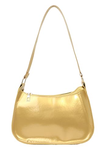 Patent Vegan Leather Evening Purse Shiny Clutch MINI Hobo Handbag Shoulder Bags - color: Gold