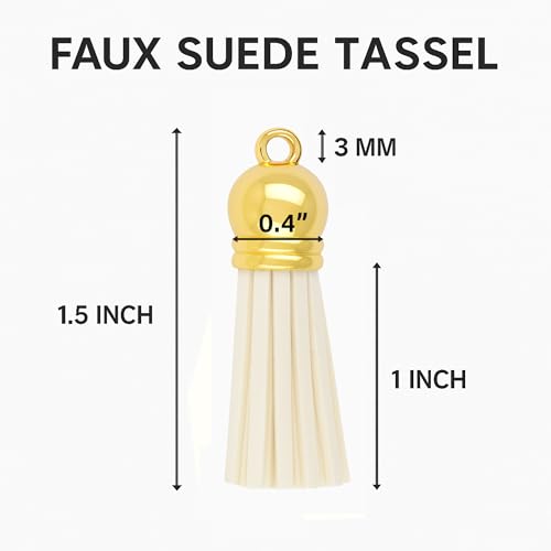 Mandala Crafts Gold Cap Ivory Faux Suede Leather Tassels, 100 PCs - color: Gold Cap Ivory Suede