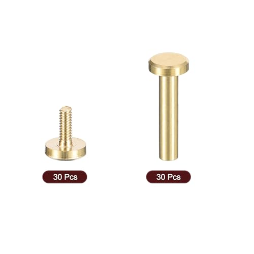 uxcell 30Pack Brass Chicago Screws, 15x6mm Flat Head Screw Back Binding Post Nail Stud Rivets Fastener for DIY Leather Craft Belt Strap - size: 15x6mm