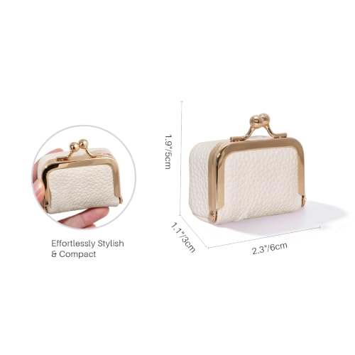 Genuine Leather Mini Jewelry Box Coin Purse for Women,Solid Color Kiss Lock Jewelry Case Organizer,Mini Travel Ring Box - color: White