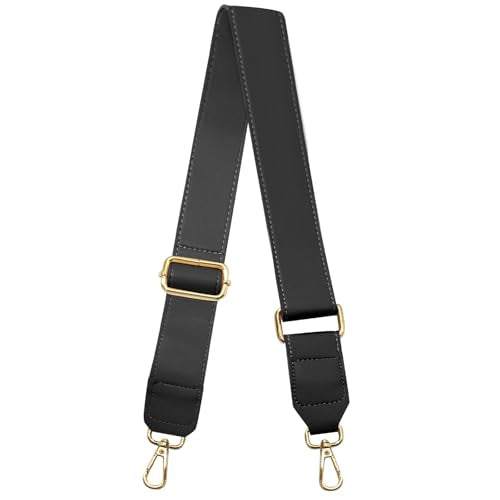 Black Leather Purse Strap Wide Adjustable Shoulder | Handbag Replacement, Crossbody, Swivel Clasps, 33~55 inch - color: Black