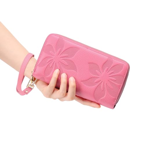 GOIACII Women's Wallet RFID Blocking Leather Wristlet | 2 Zip Around, Large Capacity, Credit Card Holder, Ladies Phone Clutch Purse - color: A12 Barbie Pink