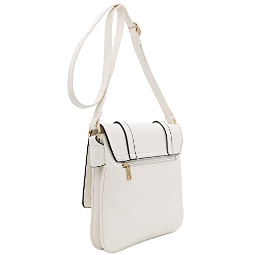 ALYSSA Double Compartment Large Flapover Crossbody Bag - color: White