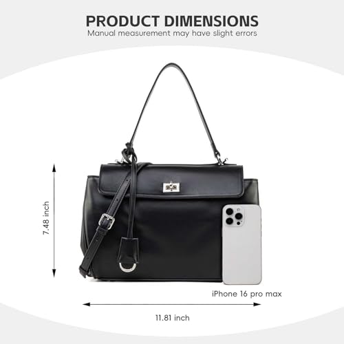 Suede & Leather Tote Bag for Women,Soft Leather Shoulder Handbags for Ladies,Satchel Purse for Travel Work - color: S Black & Silver Clasp