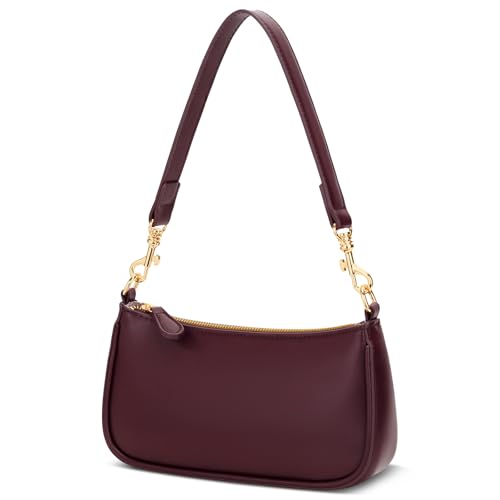 KKXIU Small Black Purse for Women, Cute Mini Shoulder Bag Zipper Closure | 2 Removable Straps, Retro Underarm Bags, Classic Crossbody Bag, Handbag for Women - color: Wine